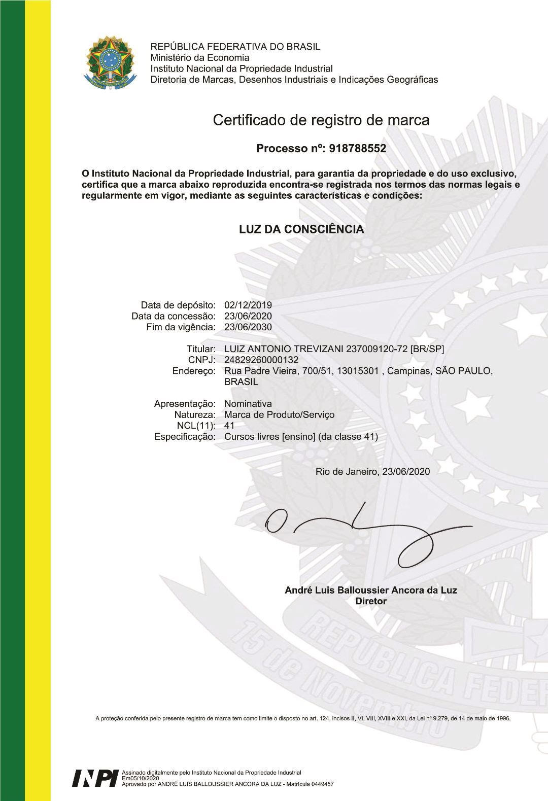 certificado registro marca ldc nome
